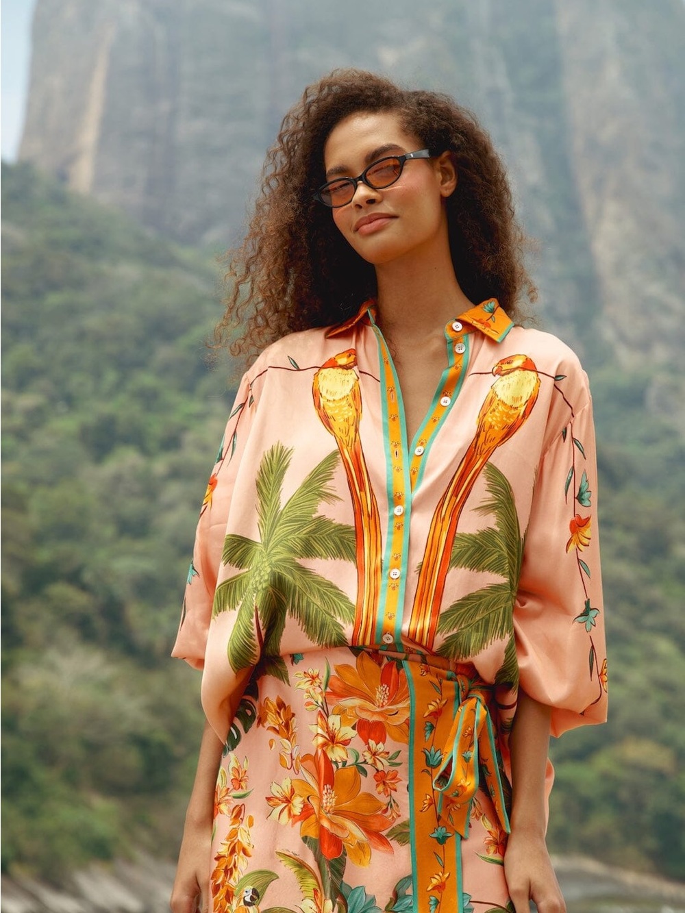 Farm Rio Multicolor Birds Collared Shirt